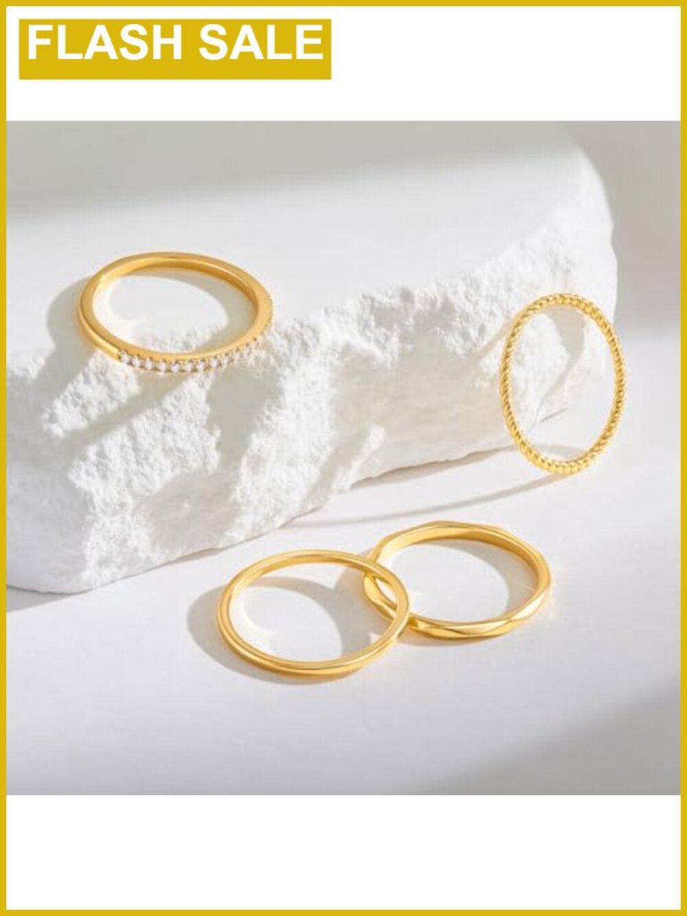 18K Gold Plated Stackable Rings Set with Cubic Zirconia - Picture 4 of 6